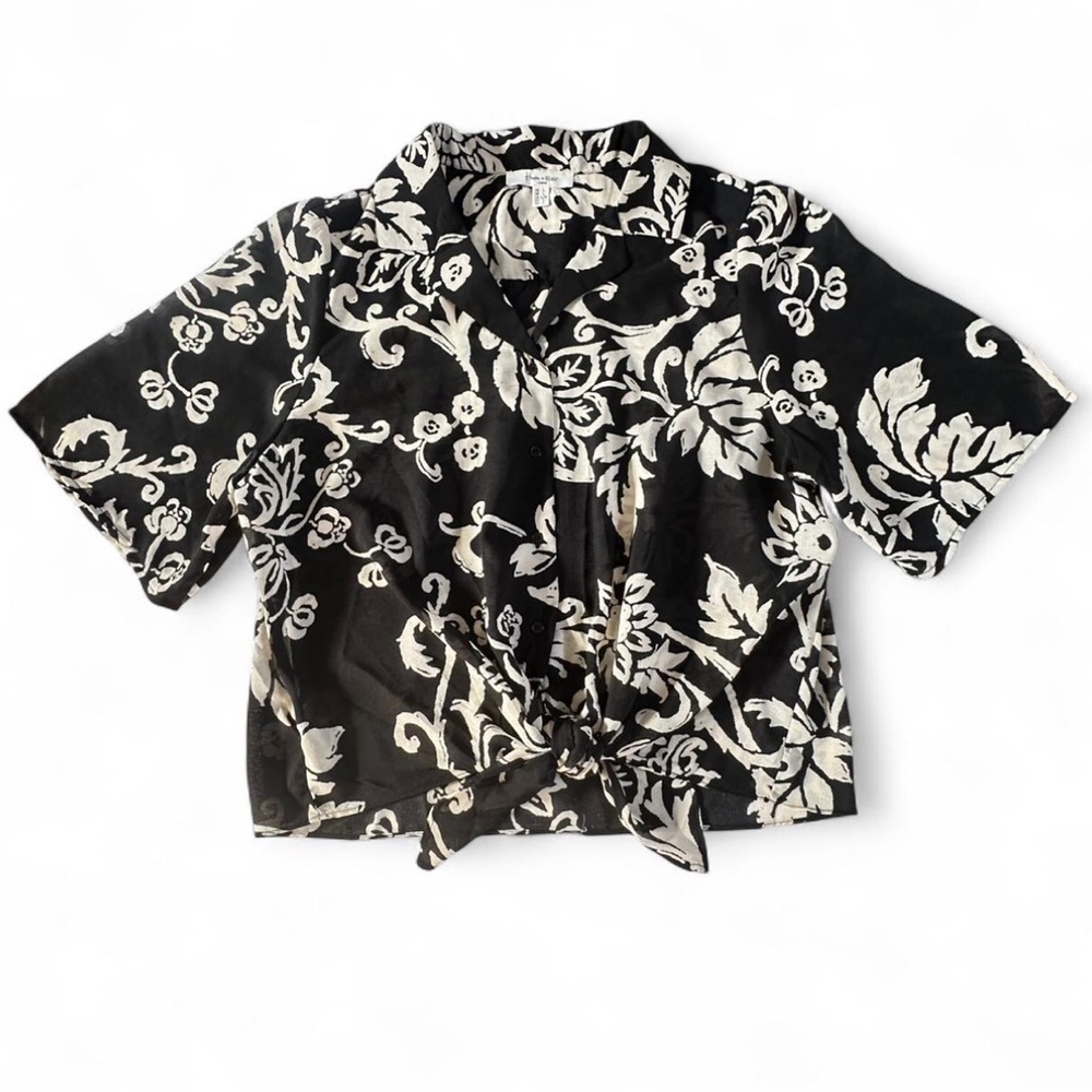 Elegant Black and White Floral Button Down Shirt